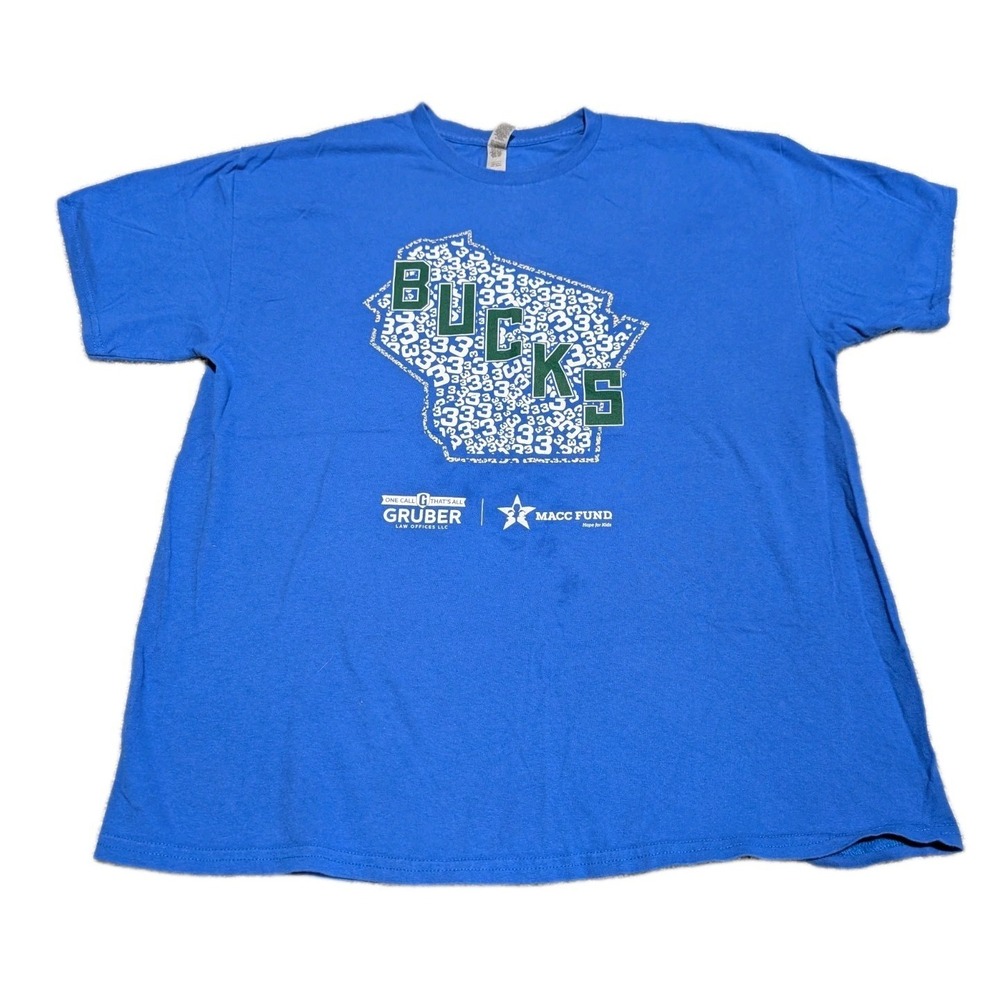 NBA Milwaukee Bucks Alternate Wisconsin Logo Graphic T-Shirt Size‎ Men's XL Blue
